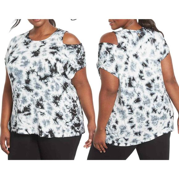 Livi Active Tops - NWT LIVI Active Lane Bryant Top Tee 14/16 Cutout Black White Tie Dye Jersey Knit